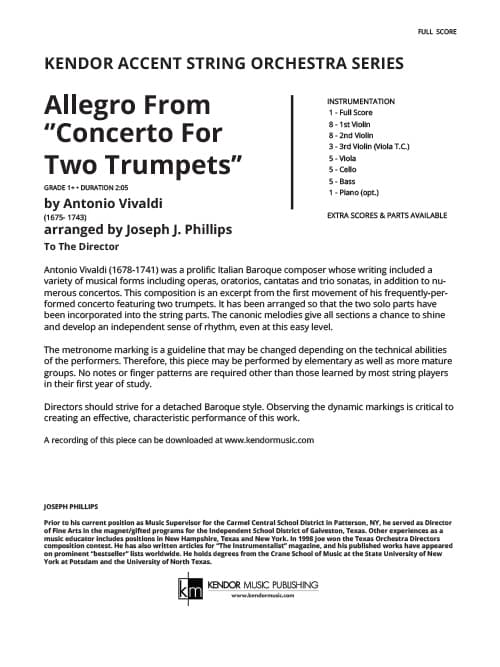 Allegro From 'Concerto For Two Trumpets' (Score)