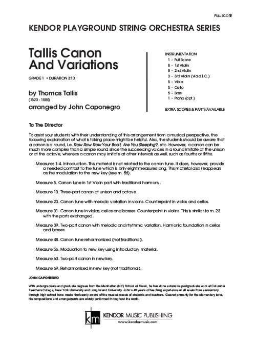 Tallis Canon And Variations (Score)