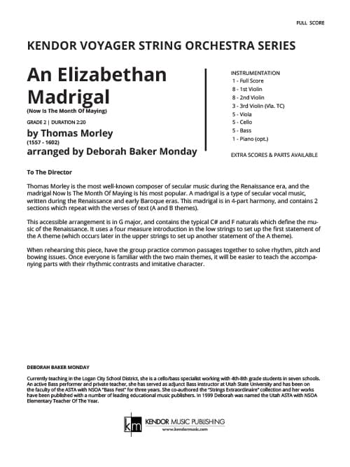 Elizabethan Madrigal, An (Now Is The Month Of Maying) (Score)