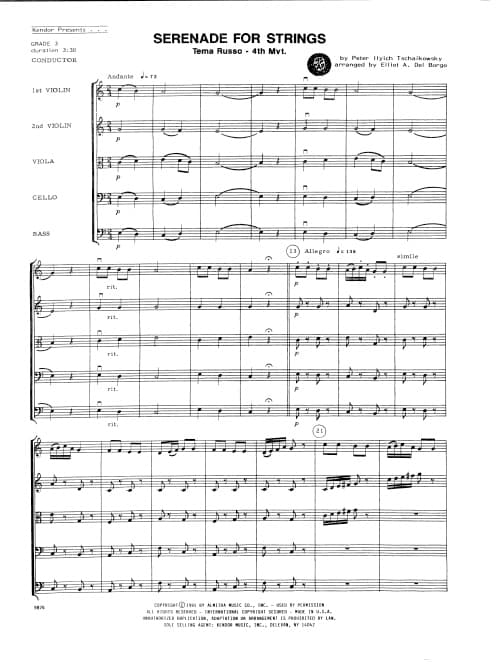 Serenade For Strings/Mvt. 4 Tema Russo (Score)