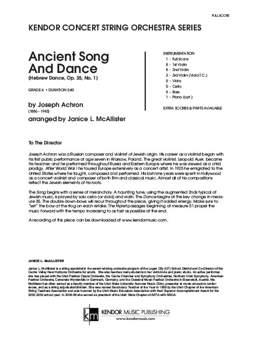 Ancient Song And Dance (Hebrew Dance, Op. 35, No. 1) (Score)