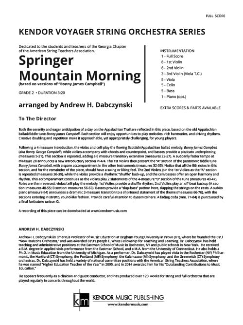 Springer Mountain Morning (based on versions of "Bonny James Campbell") (Score)