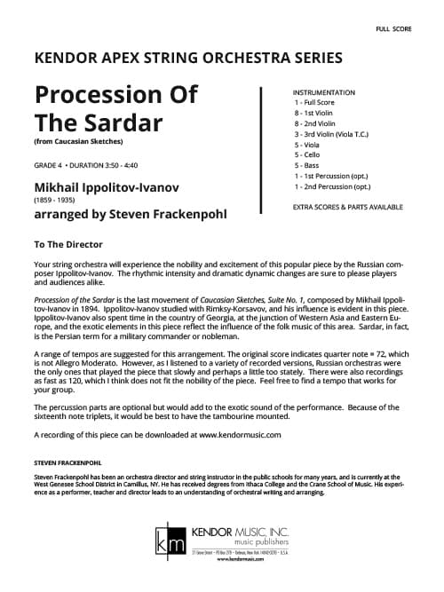 Procession Of The Sardar (from Caucasian Sketches) (Score)
